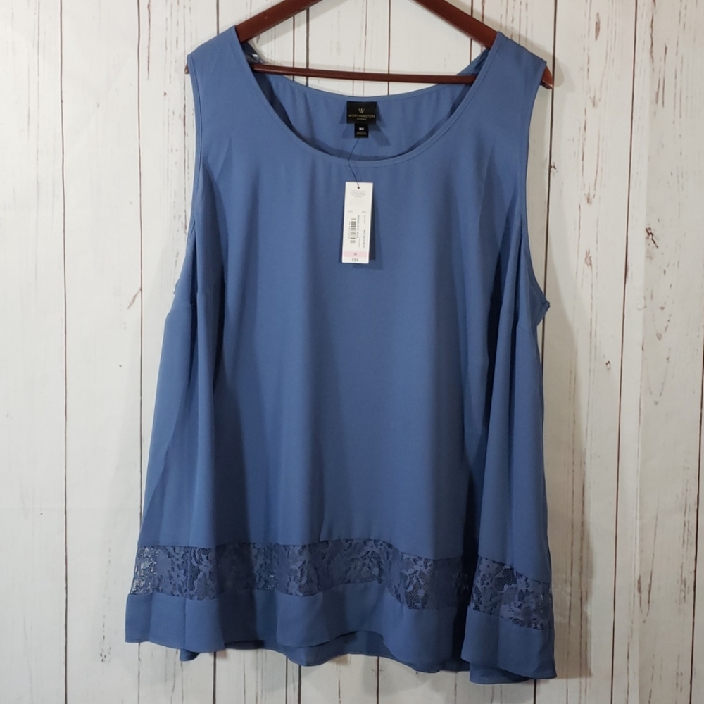 NWT Worthington Blue tank with Lace top 3X
